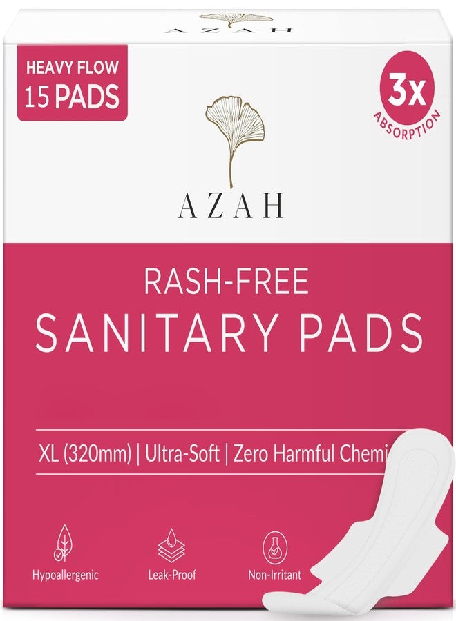 AZAH Sanitary Pads for Women XL [Pack of 15] 100% Rash-Free sanitary napkins | 3x More Absorption, Cottony Soft and Dry Top Cover for heavy Flow | Toxin Free, Locks Odour, Leak-Proof - Image 1